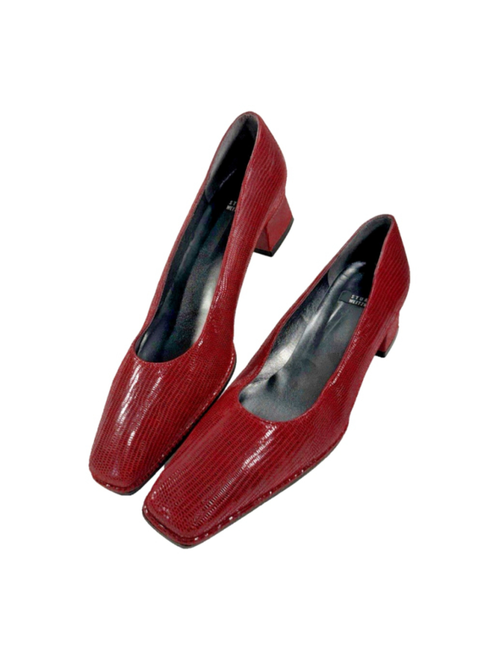 Stuart Weitzman Red Leather Ladies Pumps Square Toe Block Heel Size 7 AA
